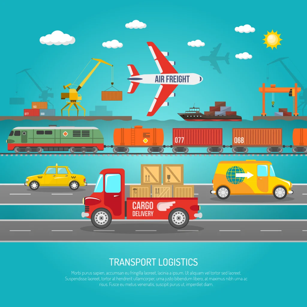 A convoy of commercial trucks traveling along a highway, representing the bustling activity and vital role of road freight transportation in the global supply chain.